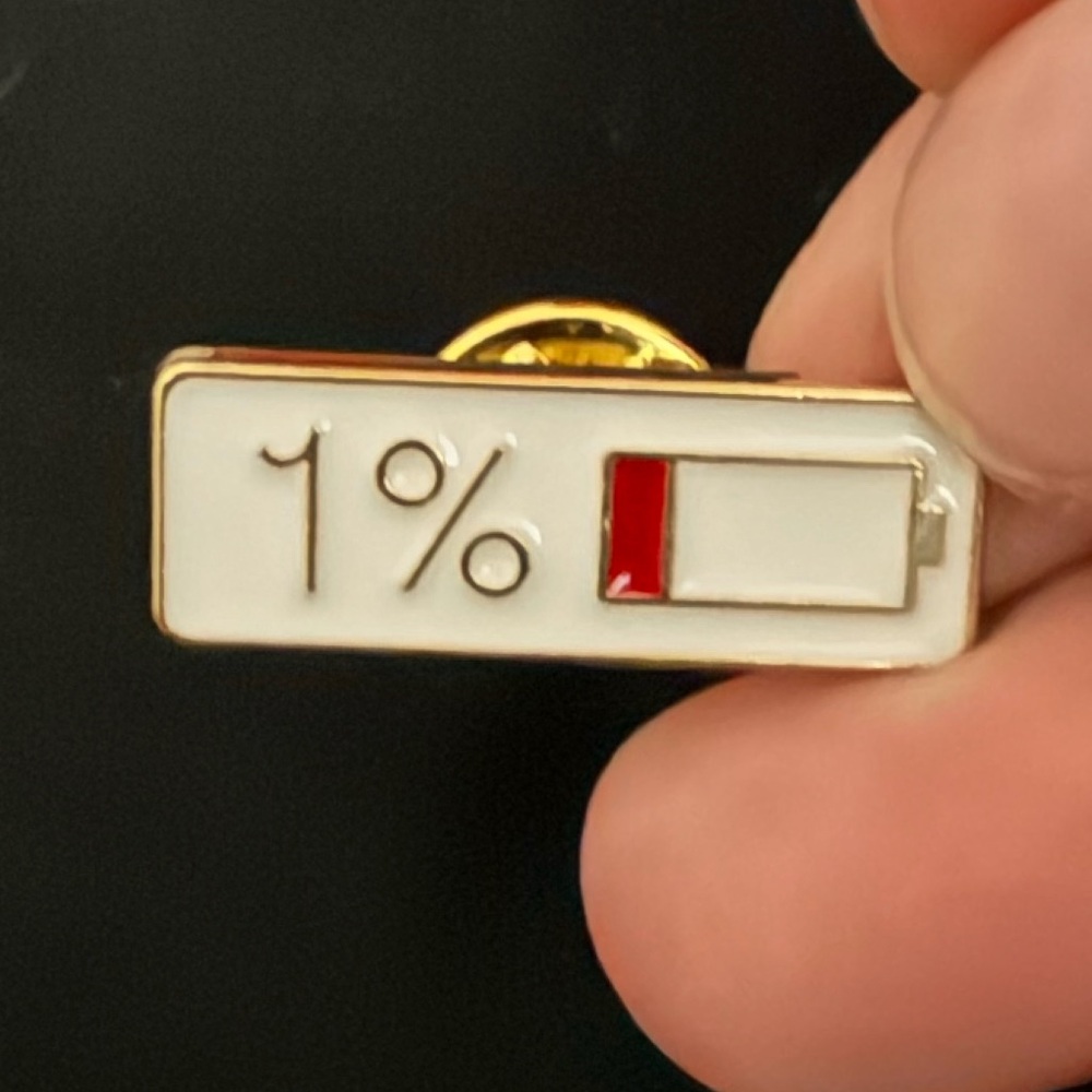 1% Low Battery Enamel Pin
